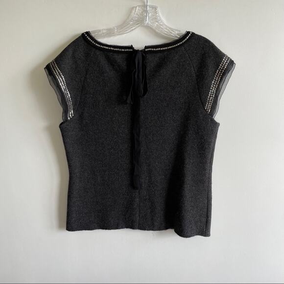 Tory Burch Charcoal Grey Wool Sequin Embellishments Silk Lined Top - Picture 4 of 7